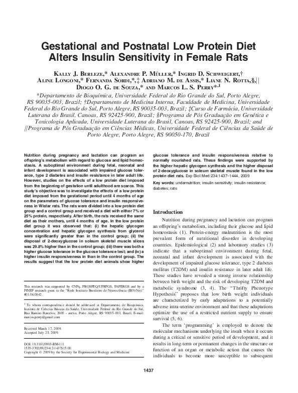 (PDF) Gestational and Postnatal Low Protein Diet Alters Insulin ...