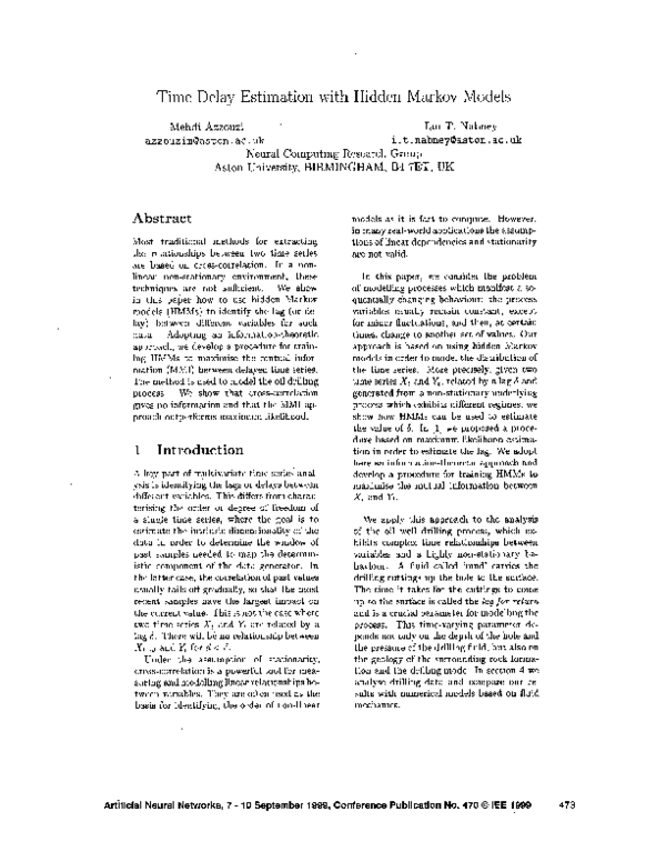 (PDF) Time delay estimation with hidden Markov models