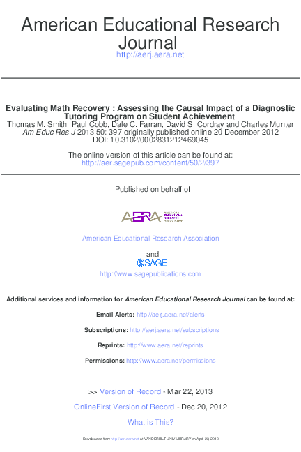 (PDF) Evaluating Math Recovery: Assessing the Causal Impact of a ...