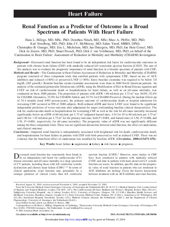 (PDF) Renal Function as a Predictor of Outcome in a Broad Spectrum of ...