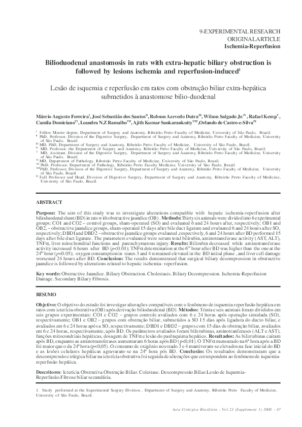 (PDF) Bilioduodenal anastomosis in rats with extra-hepatic biliary ...