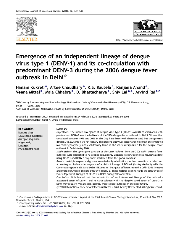 (PDF) Emergence of an independent lineage of dengue virus type 1 (DENV ...