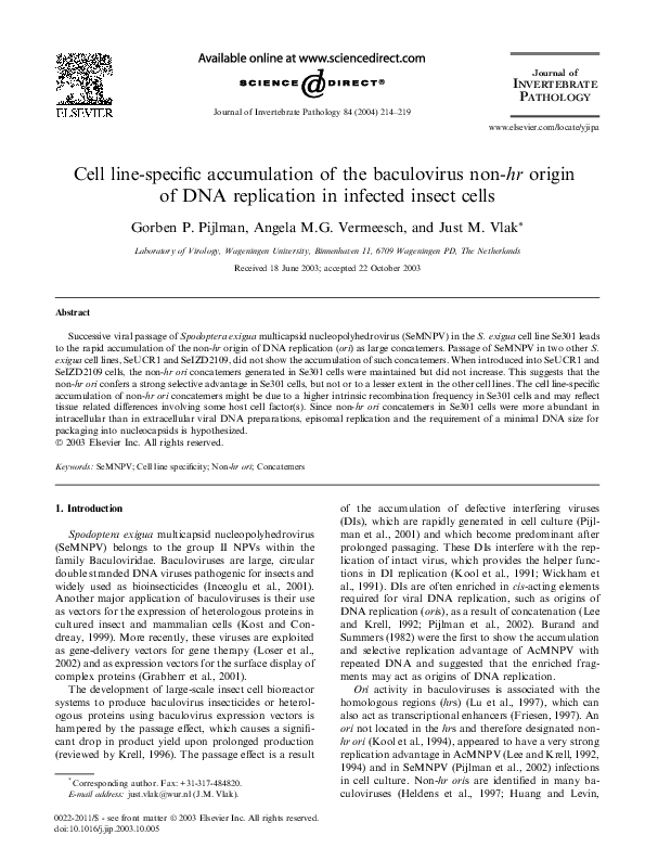 (PDF) Cell line-specific accumulation of the baculovirus non-hr origin ...