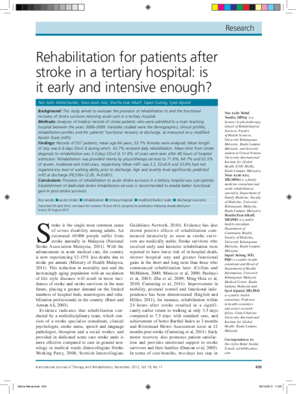 (PDF) Rehabilitation for Patients After Stroke in a Tertiary Hospital ...