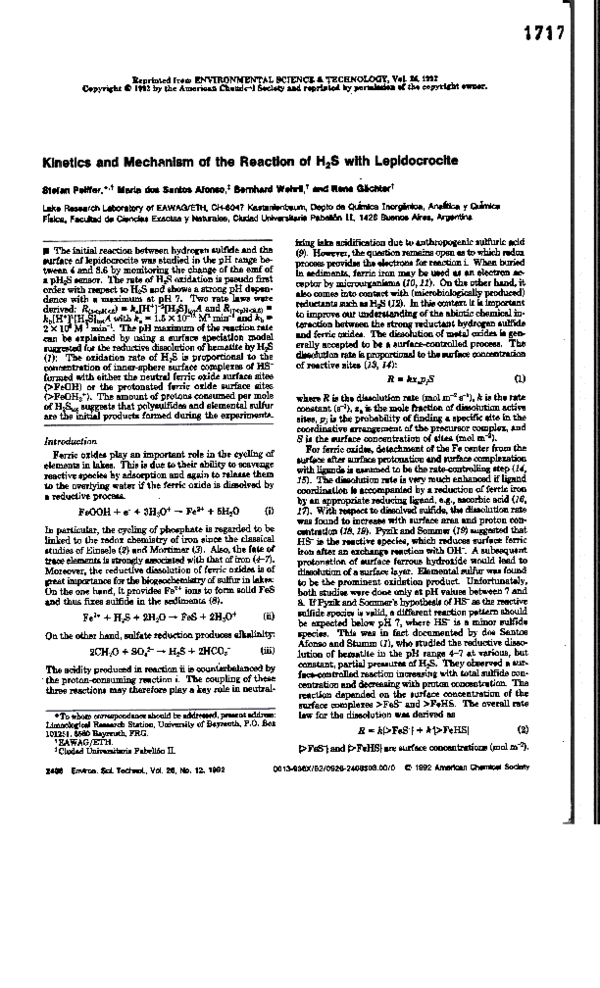 (PDF) Kinetics and Mechanism of the Reaction of Hydrogen Sulfide with ...