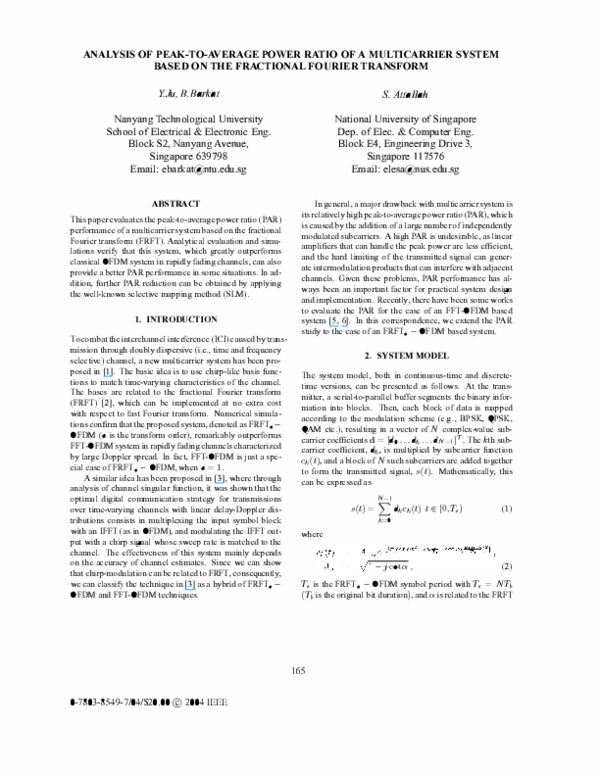 (PDF) Analysis of peak-to-average power ratio of a multicarrier system ...
