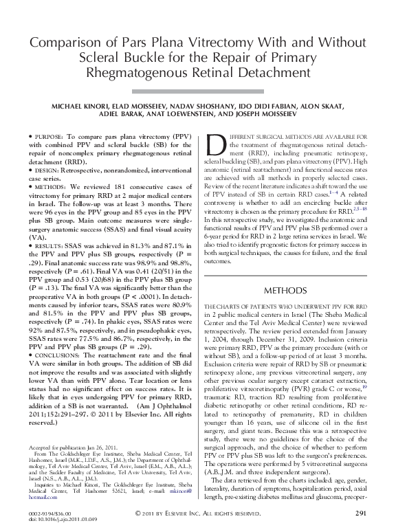 (PDF) Comparison of Pars Plana Vitrectomy With and Without Scleral ...