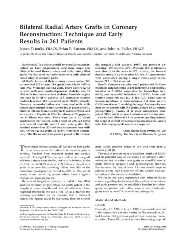 (PDF) Bilateral radial artery grafts in coronary reconstruction ...