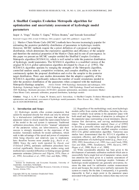 (PDF) A Shuffled Complex Evolution Metropolis algorithm for ...