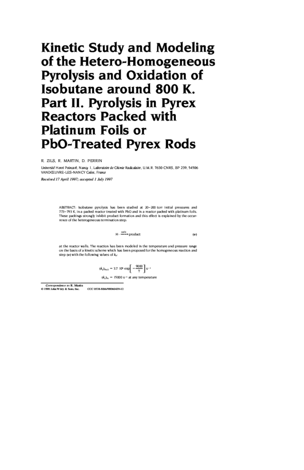 (PDF) Kinetic study and modeling of the hetero‐homogeneous pyrolysis ...