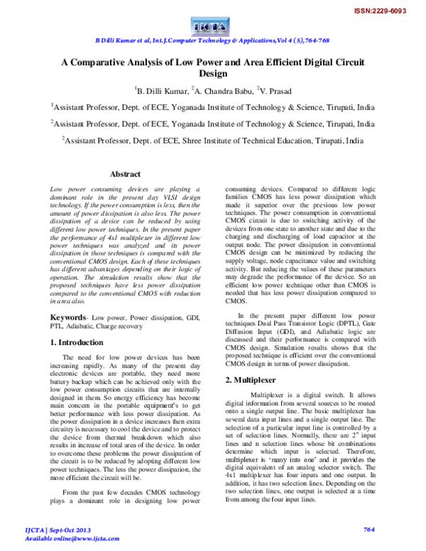 (PDF) A Comparative Analysis of Low Power and Area Efficient Digital ...