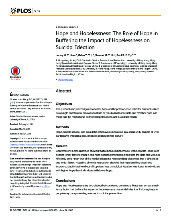 (PDF) Hope and Hopelessness: The Role of Hope in Buffering the Impact ...