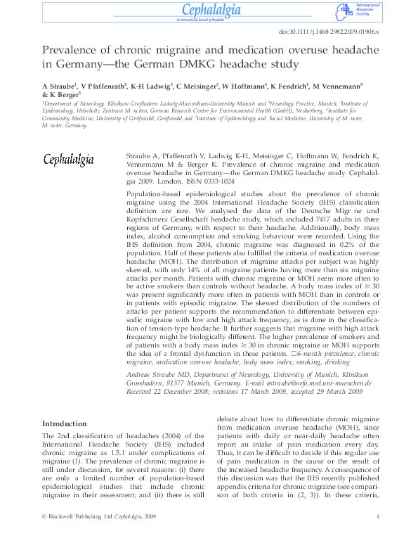 (PDF) Prevalence of chronic migraine and medication overuse headache in ...