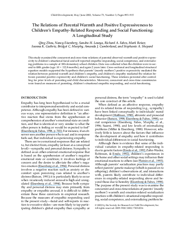 (PDF) The Relations of Parental Warmth and Positive Expressiveness to ...