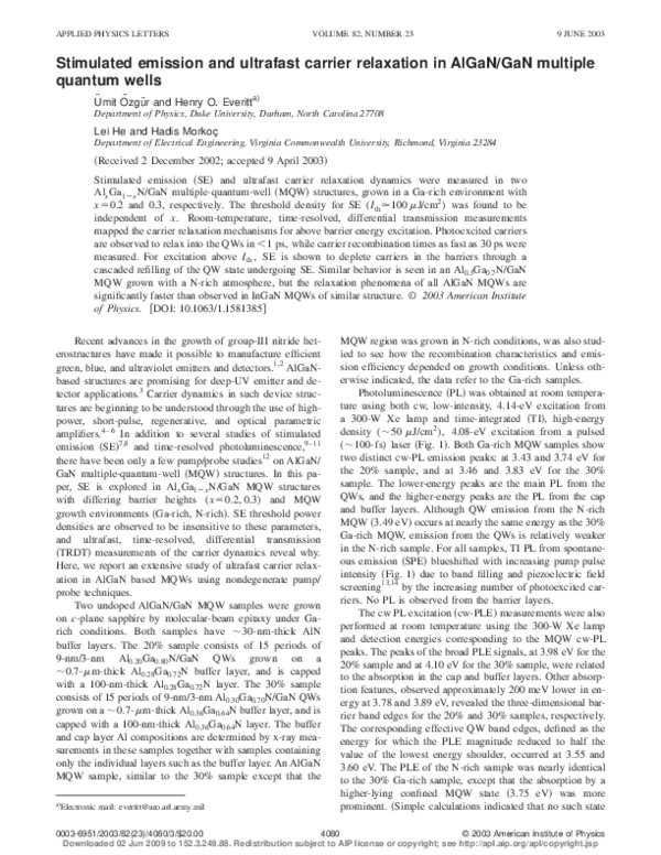 (PDF) Stimulated emission and ultrafast carrier relaxation in InGaN ...