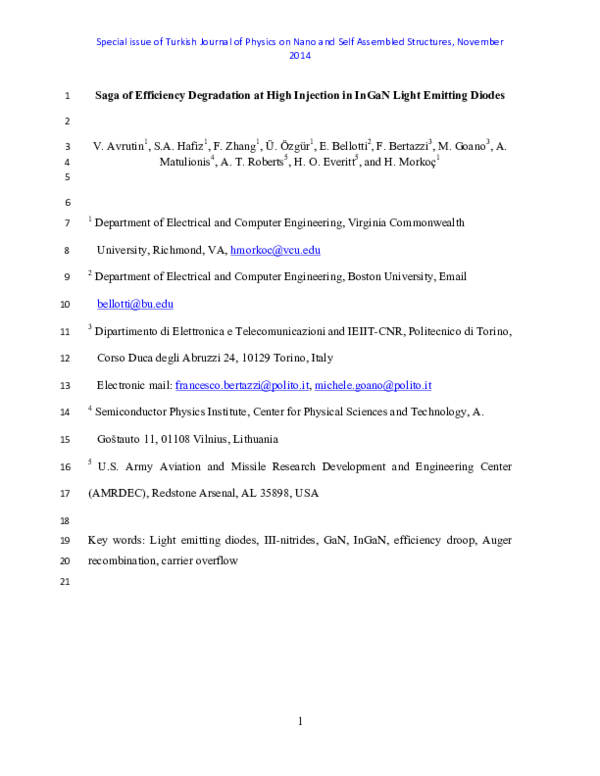 (PDF) Saga of efficiency degradation at high injection in InGaN light ...