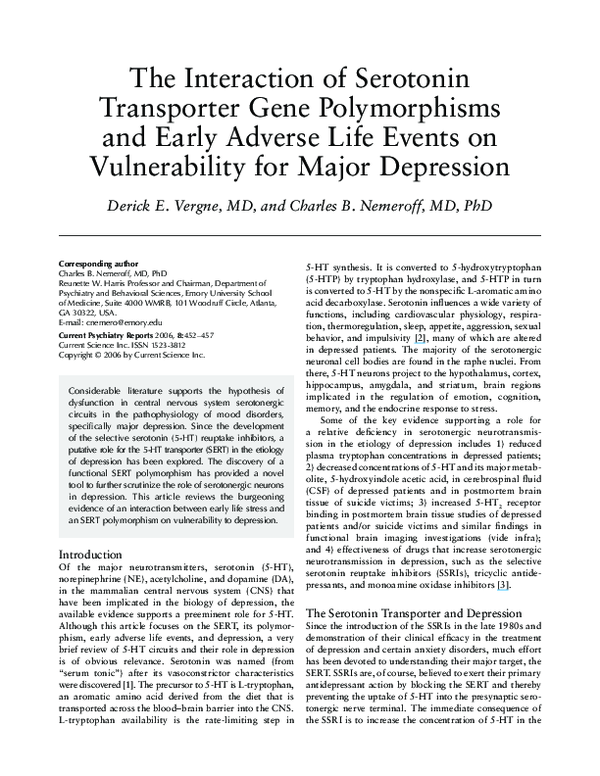 (PDF) The interaction of serotonin transporter gene polymorphisms and ...