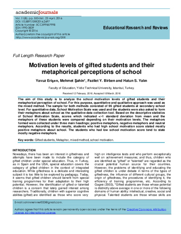 (PDF) Motivation levels of gifted students and their metaphorical ...