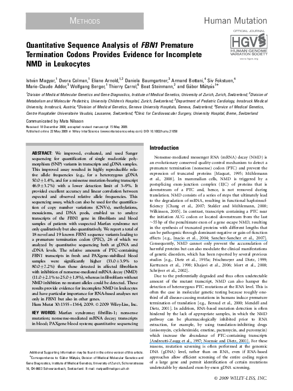 (PDF) Quantitative sequence analysis of FBN1 premature termination ...