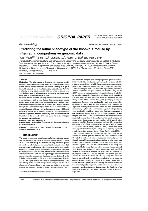 (PDF) Predicting the lethal phenotype of the knockout mouse by ...