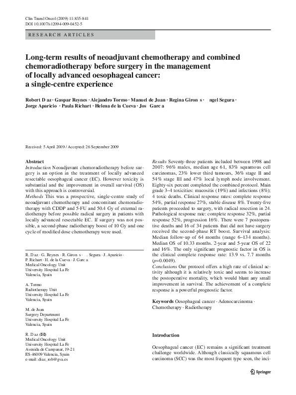 (PDF) Long-term results of neoadjuvant chemotherapy and combined ...