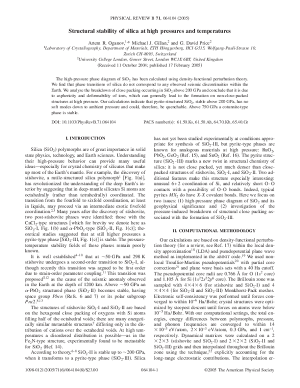 (PDF) Structural stability of silica at high pressures and temperatures