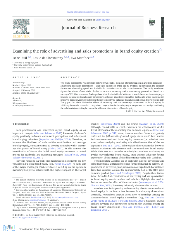 (PDF) Examining the role of advertising and sales promotions in brand ...