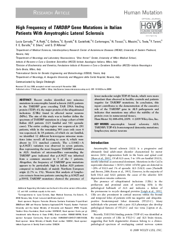 (PDF) High frequency of TARDBP gene mutations in Italian patients with ...