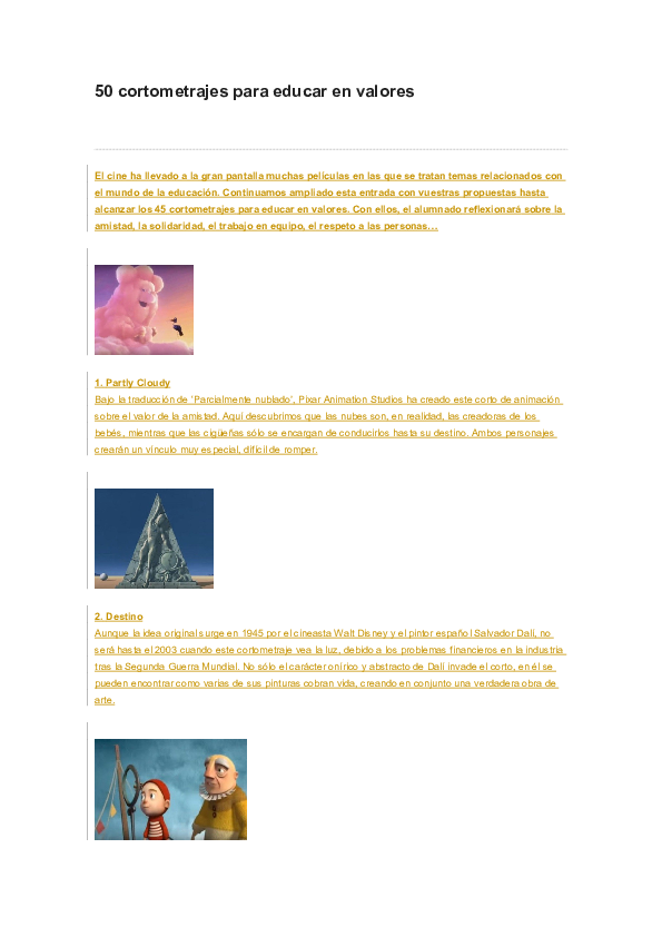 (DOC) Cortometrajes para educar en valores