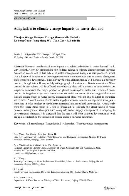 (PDF) Adaptation to climate change impacts on water demand