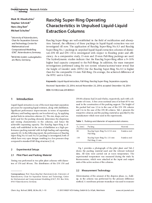 (PDF) Raschig Super-Ring Operating Characteristics in Unpulsed Liquid ...