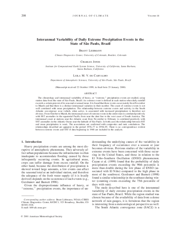 (PDF) Interannual Variability of Daily Extreme Precipitation Events in ...