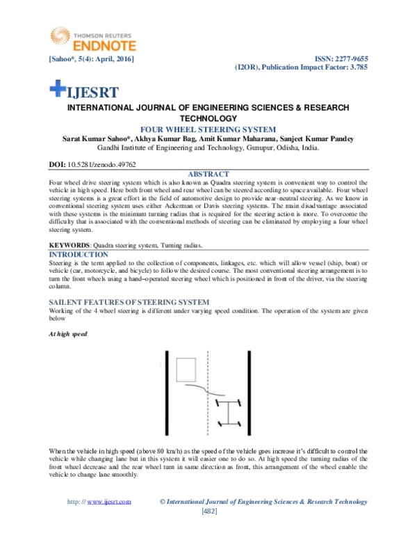 (PDF) Four Wheel Steering Mechanism IRJET Journal Academia.edu