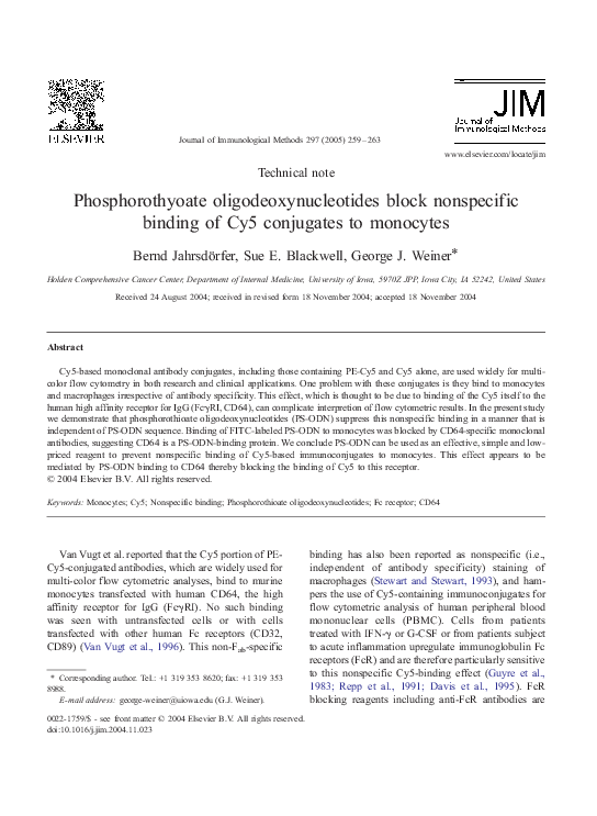 (PDF) Phosphorothyoate oligodeoxynucleotides block nonspecific binding ...