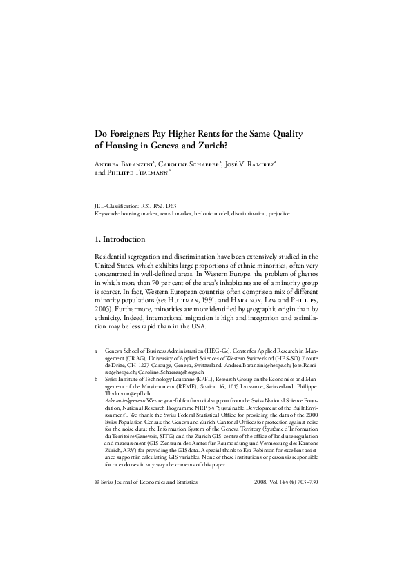 (PDF) Where and How Do Swiss and Foreigners Live? Segregation in the
