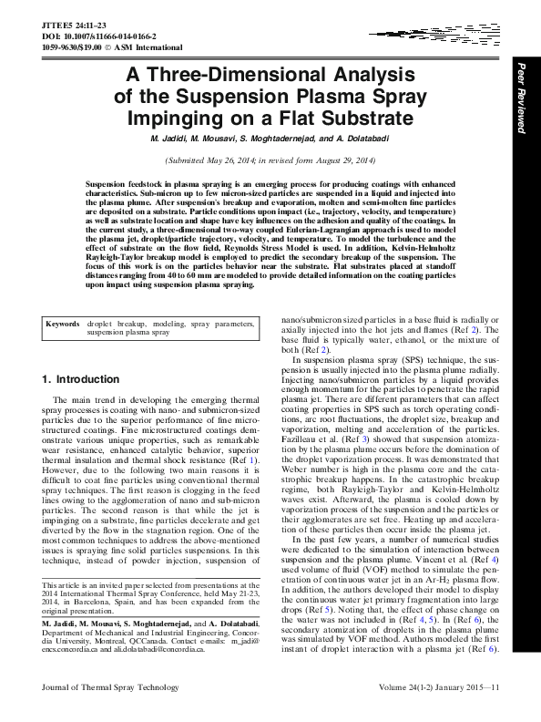 (PDF) A Three-Dimensional Analysis of the Suspension Plasma Spray ...