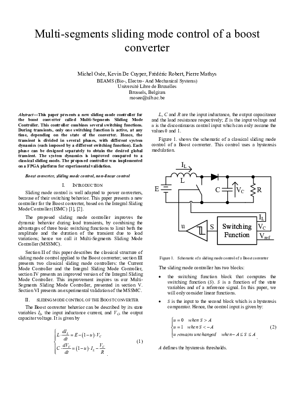 (PDF) Multi-segments sliding mode control of a boost converter