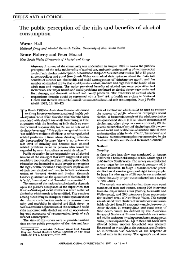 (PDF) The public perception of the risks and benefits of alcohol ...
