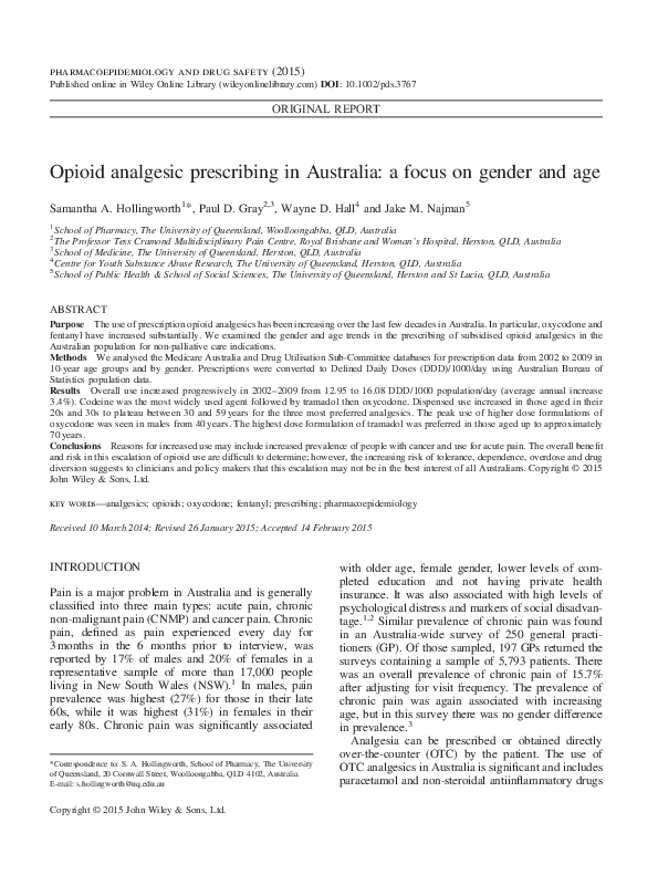 (PDF) Opioid analgesic prescribing in Australia: a focus on gender and age