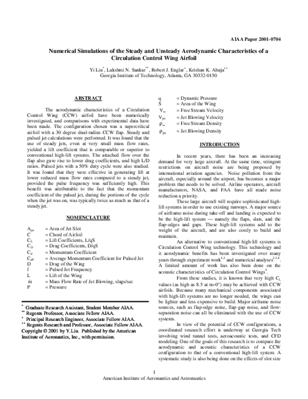 (PDF) Numerical simulations of the steady and unsteady aerodynamic ...