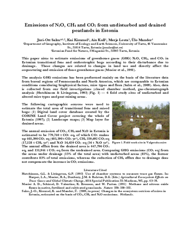 (PDF) Emissions of N 2 O, CH 4 and CO 2 from undisturbed and drained ...