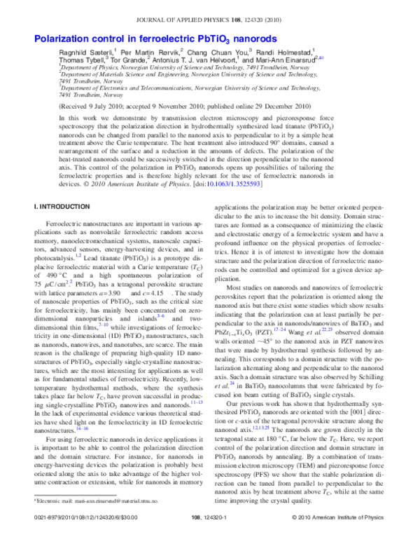(PDF) Polarization control in ferroelectric PbTiO[sub 3] nanorods