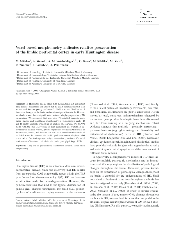 (PDF) Voxel-based morphometry indicates relative preservation of the ...