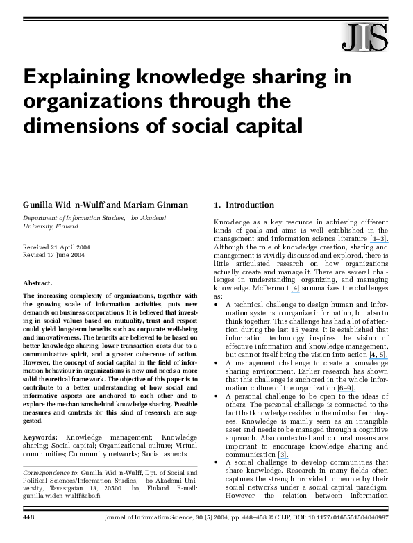 (PDF) Explaining knowledge sharing in organizations through the ...