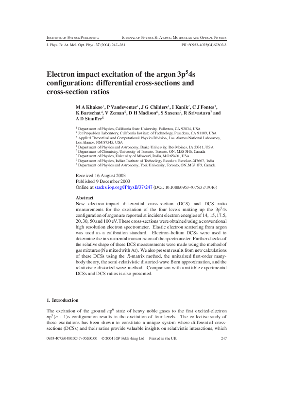 (PDF) Electron impact excitation of the argon 3p 5 4s configuration ...