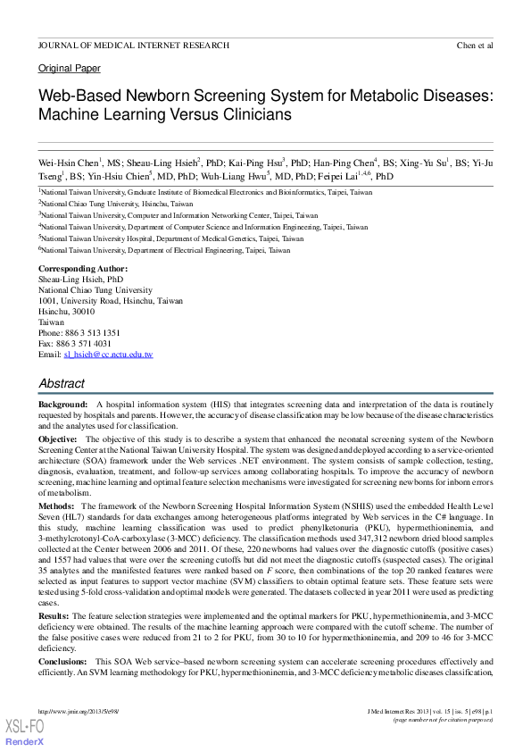 (PDF) Web-based newborn screening system for metabolic diseases ...