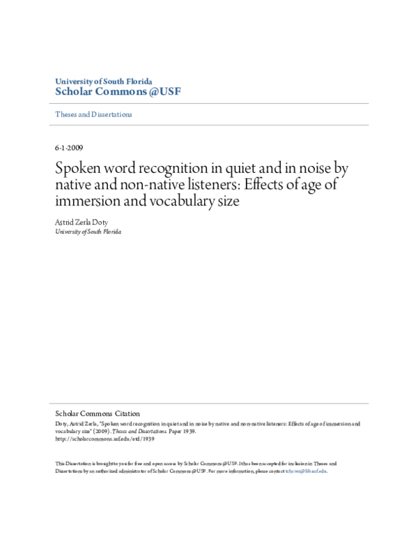(PDF) Spoken word recognition in quiet and noise by native and non ...
