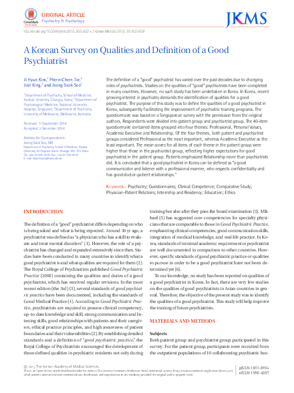 (PDF) A Korean Survey on Qualities and Definition of a Good
