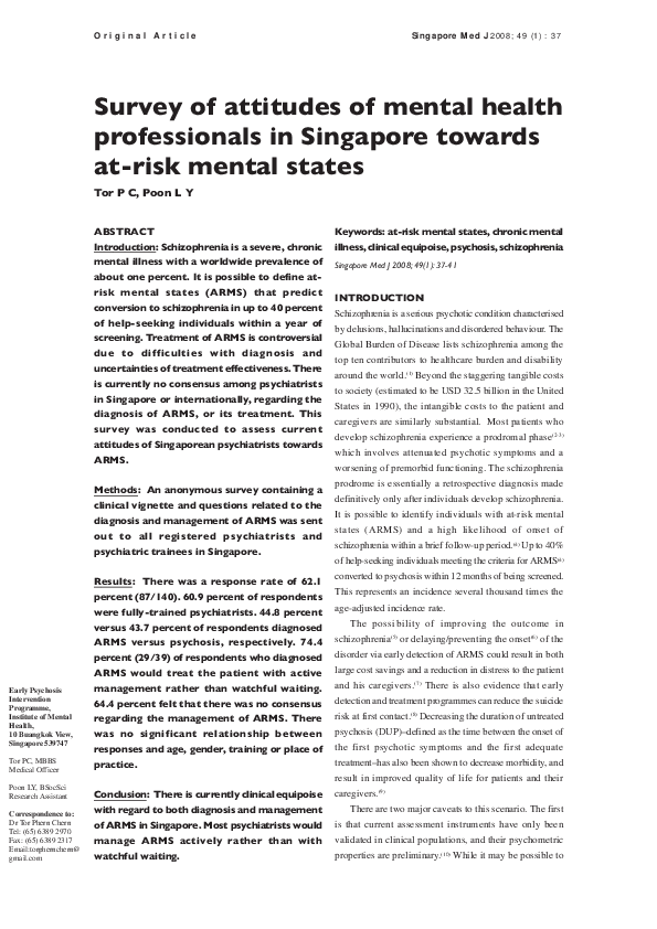 (PDF) Survey of attitudes of mental health professionals in Singapore ...