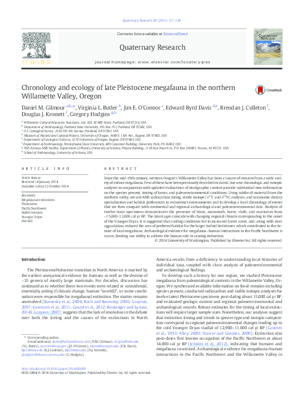(PDF) Chronology and ecology of late Pleistocene megafauna in the ...